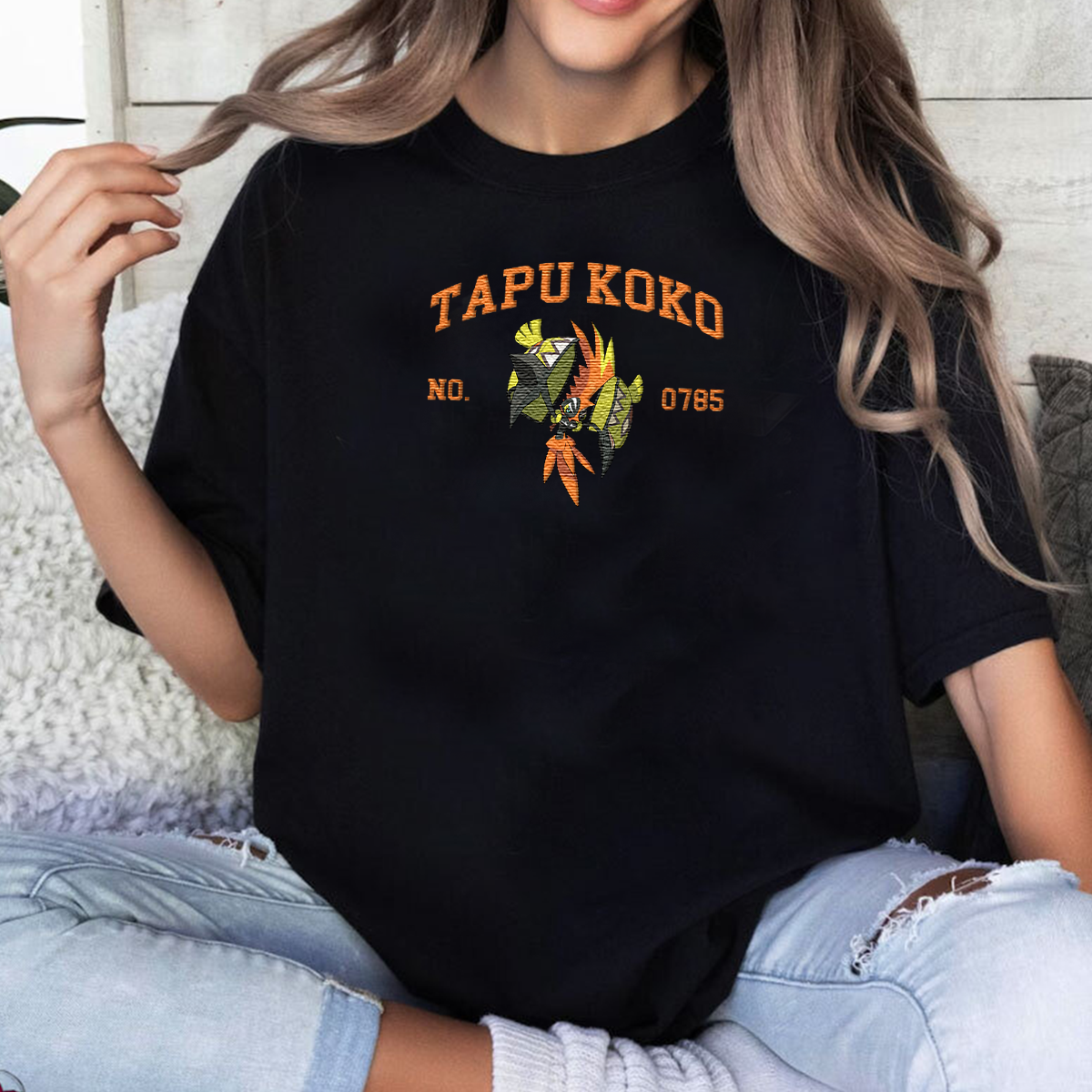 Tapu Koko Adorable Anime-Themed Embroidered T-Shirt,Crewneck,Hoodie-Trendy Versatile and a Thoughtful Gift for Friends,H-C-1382