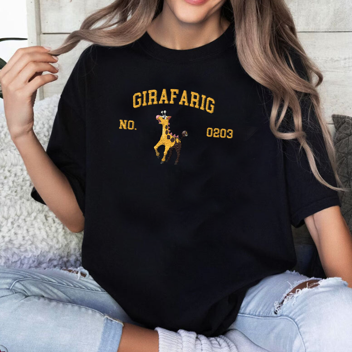 Girafarig Adorable Anime-Themed Embroidered T-Shirt,Crewneck,Hoodie-Trendy Versatile and a Thoughtful Gift for Friends,H-C-1460