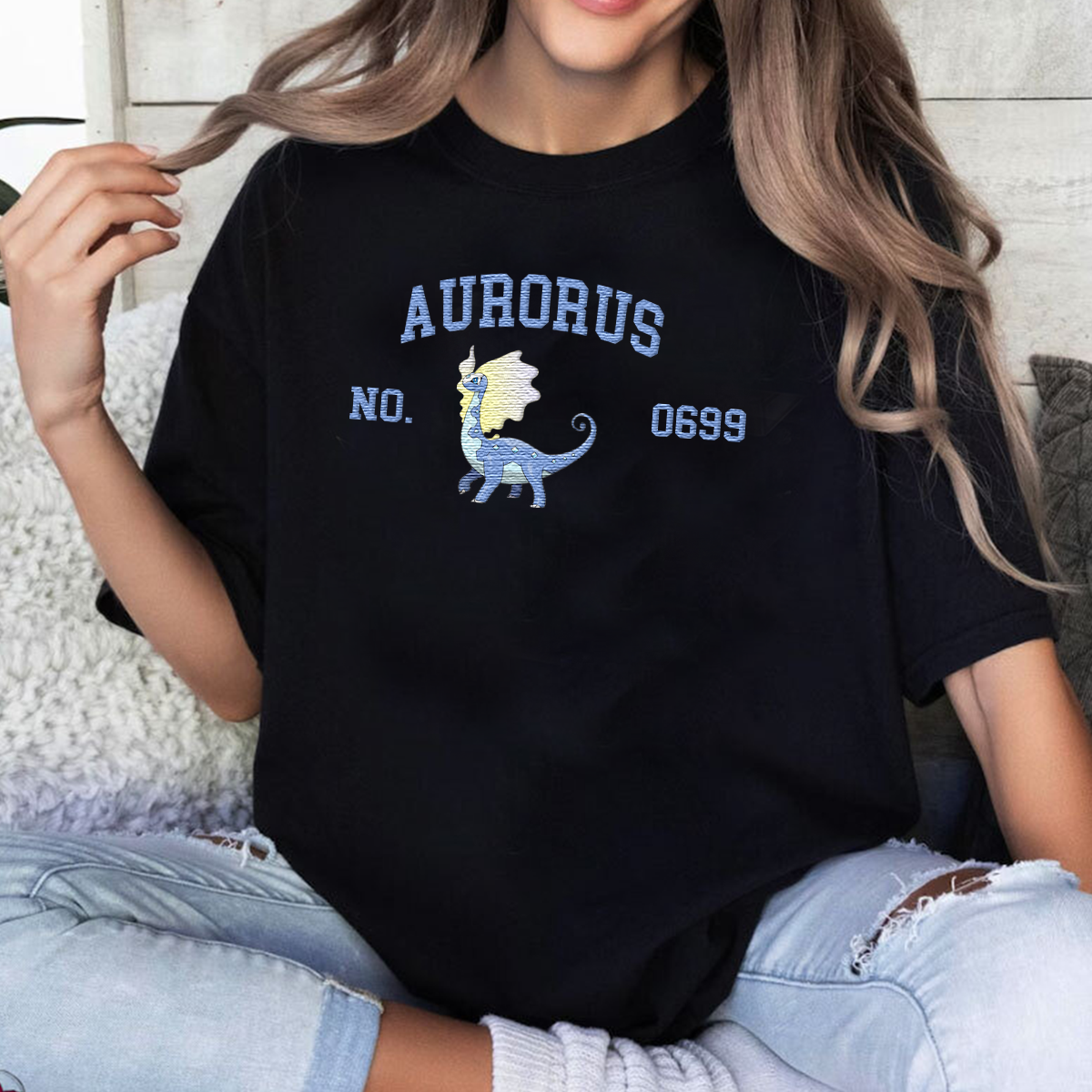 Aurorus Adorable Anime-Themed Embroidered T-Shirt,Crewneck,Hoodie-Trendy Versatile and a Thoughtful Gift for Friends,H-C-1573