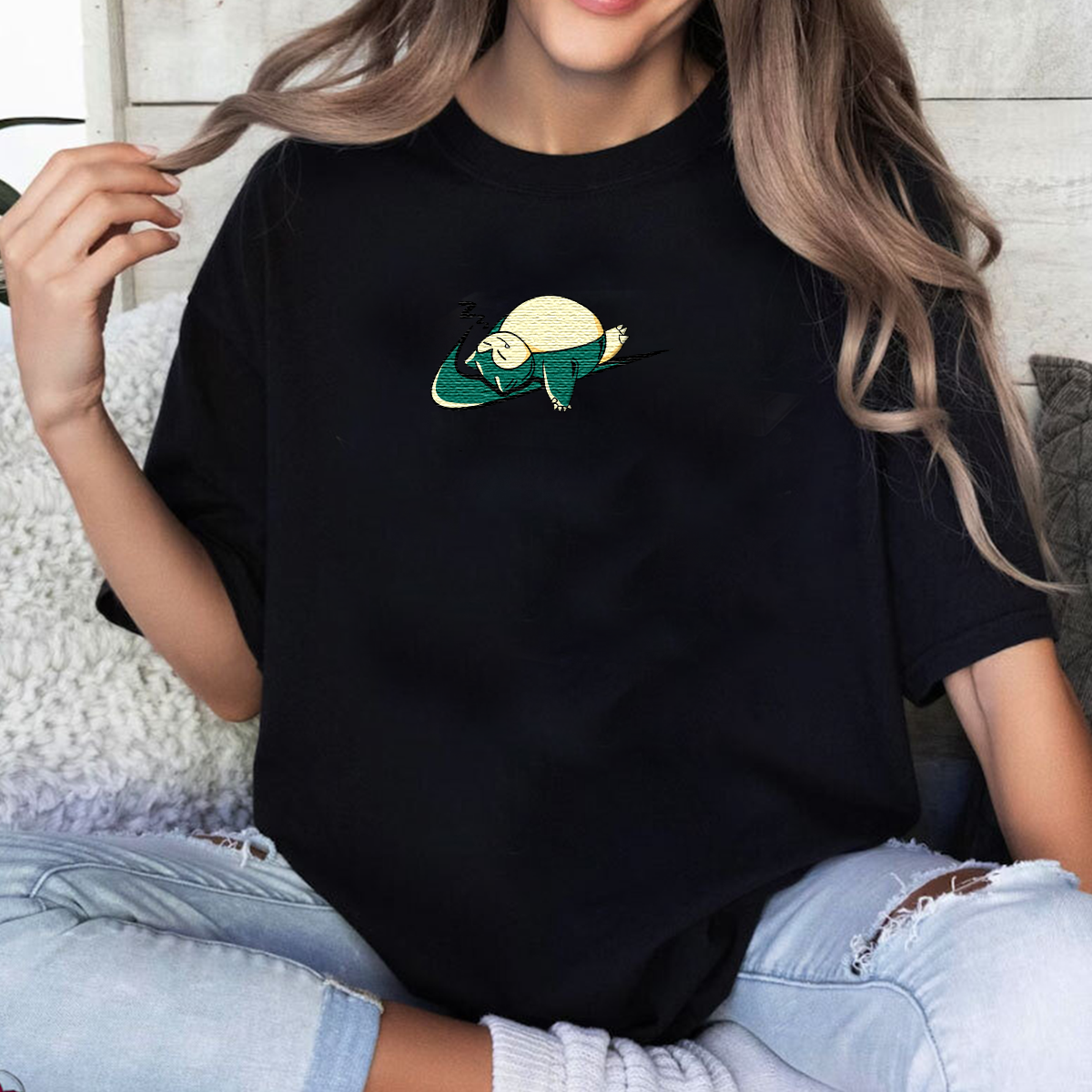 Snorlax Embroidered Unisex T-Shirt,Crewneck,Hoodie,Custom Cufflinks For Gift,H-C-1148