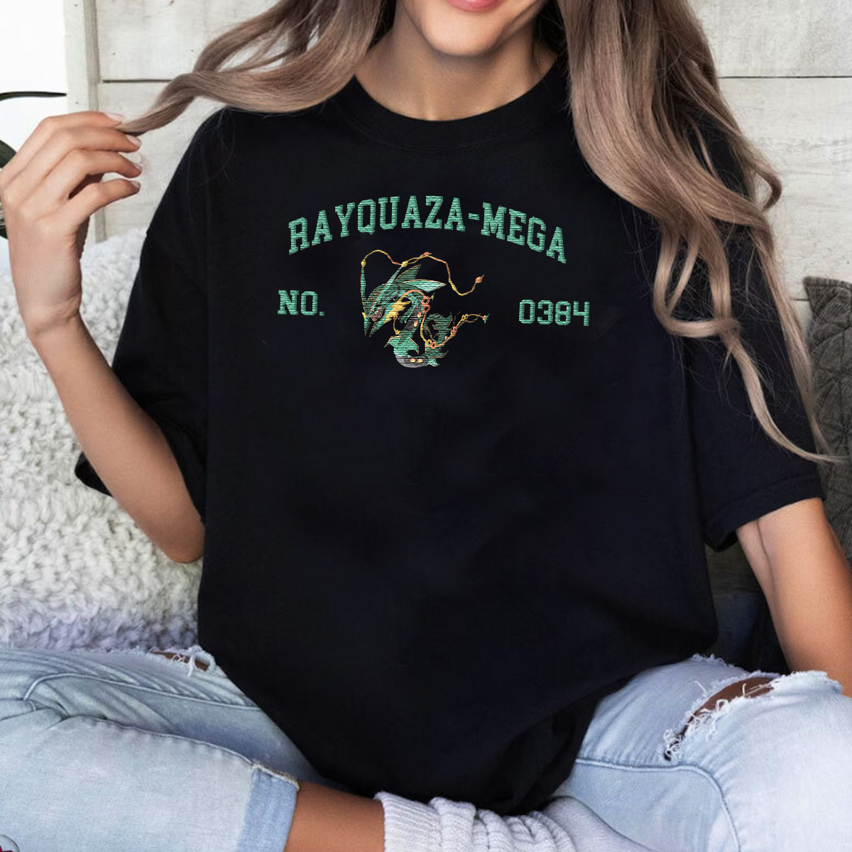 Rayquaza-Mega Adorable Anime-Themed Embroidered T-Shirt,Crewneck,Hoodie-Trendy Versatile and a Thoughtful Gift for Friends,H-C-1515