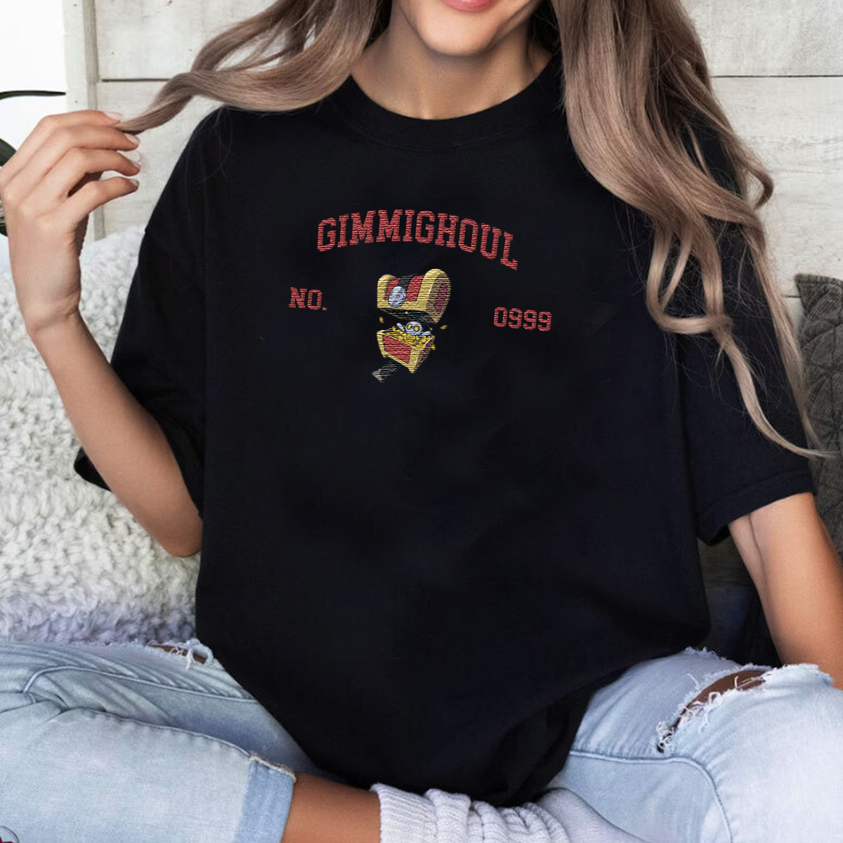 Gimmighoul Adorable Anime-Themed Embroidered T-Shirt,Crewneck,Hoodie-Trendy Versatile and a Thoughtful Gift for Friends,H-C-1673