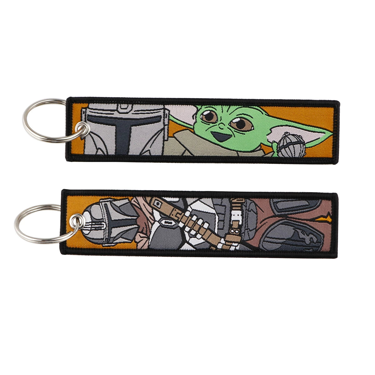 Cartoon Green Monster Woven Label Keychain Lanyard, Planet Bag Charm, Fabric Keychain for Student ID & Campus Decoration,019