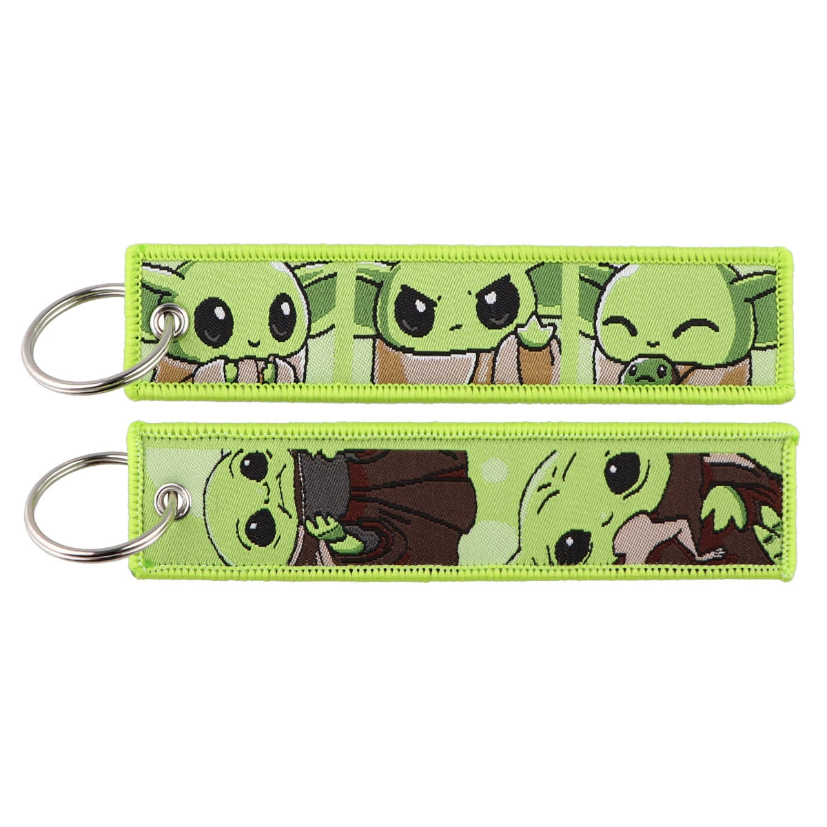 Cartoon Green Monster Woven Label Keychain Lanyard, Planet Bag Charm, Fabric Keychain for Student ID & Campus Decoration,019