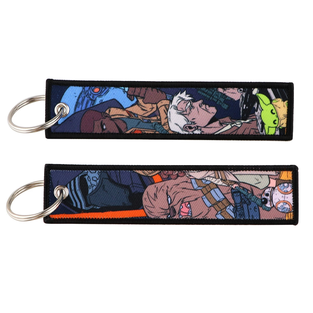 Cartoon Green Monster Woven Label Keychain Lanyard, Planet Bag Charm, Fabric Keychain for Student ID & Campus Decoration,019