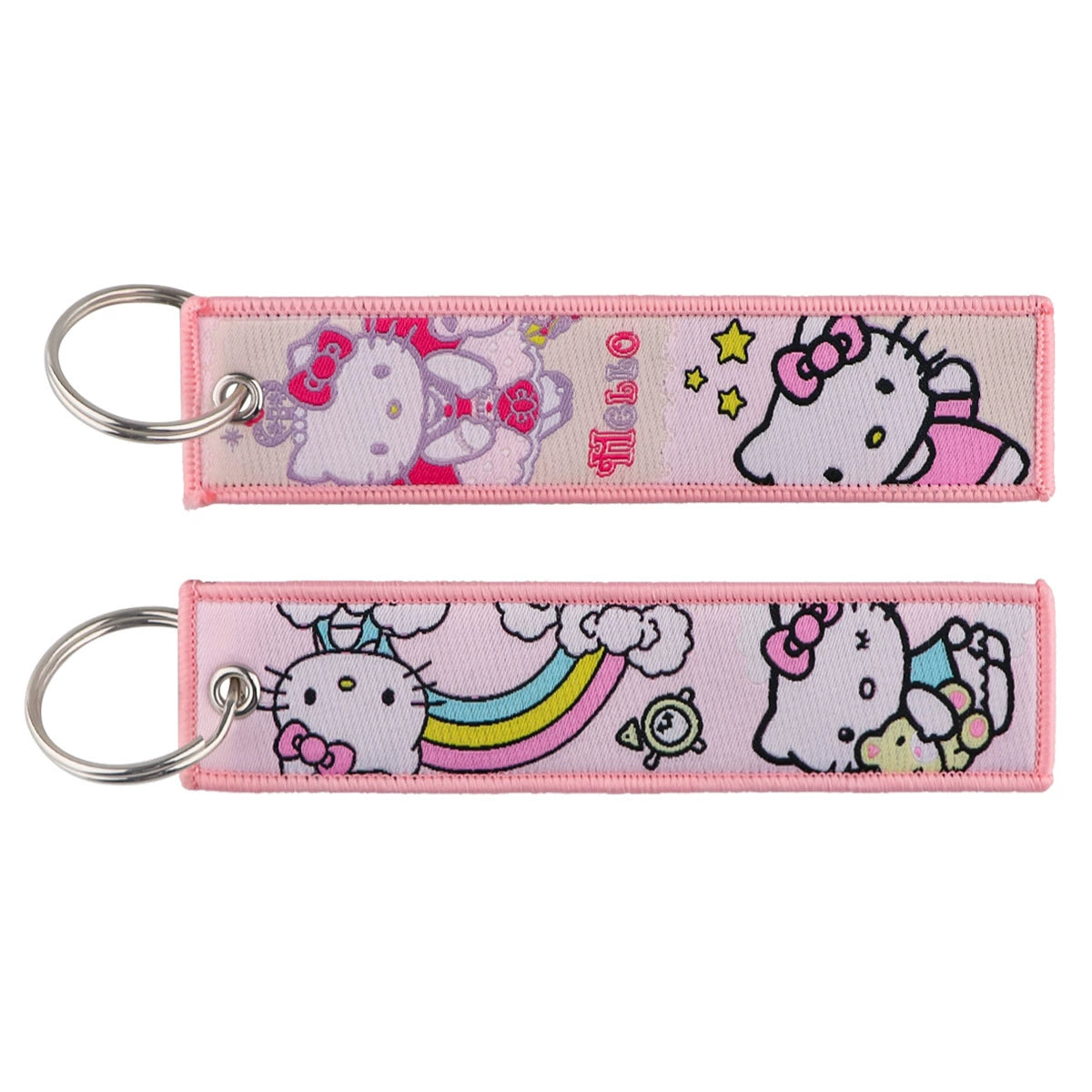 Hello Kitty, Kuromi, Melody Cartoon Woven Keychain Lanyard - Cinnamonroll Fabric Handmade Strap Pendant,023