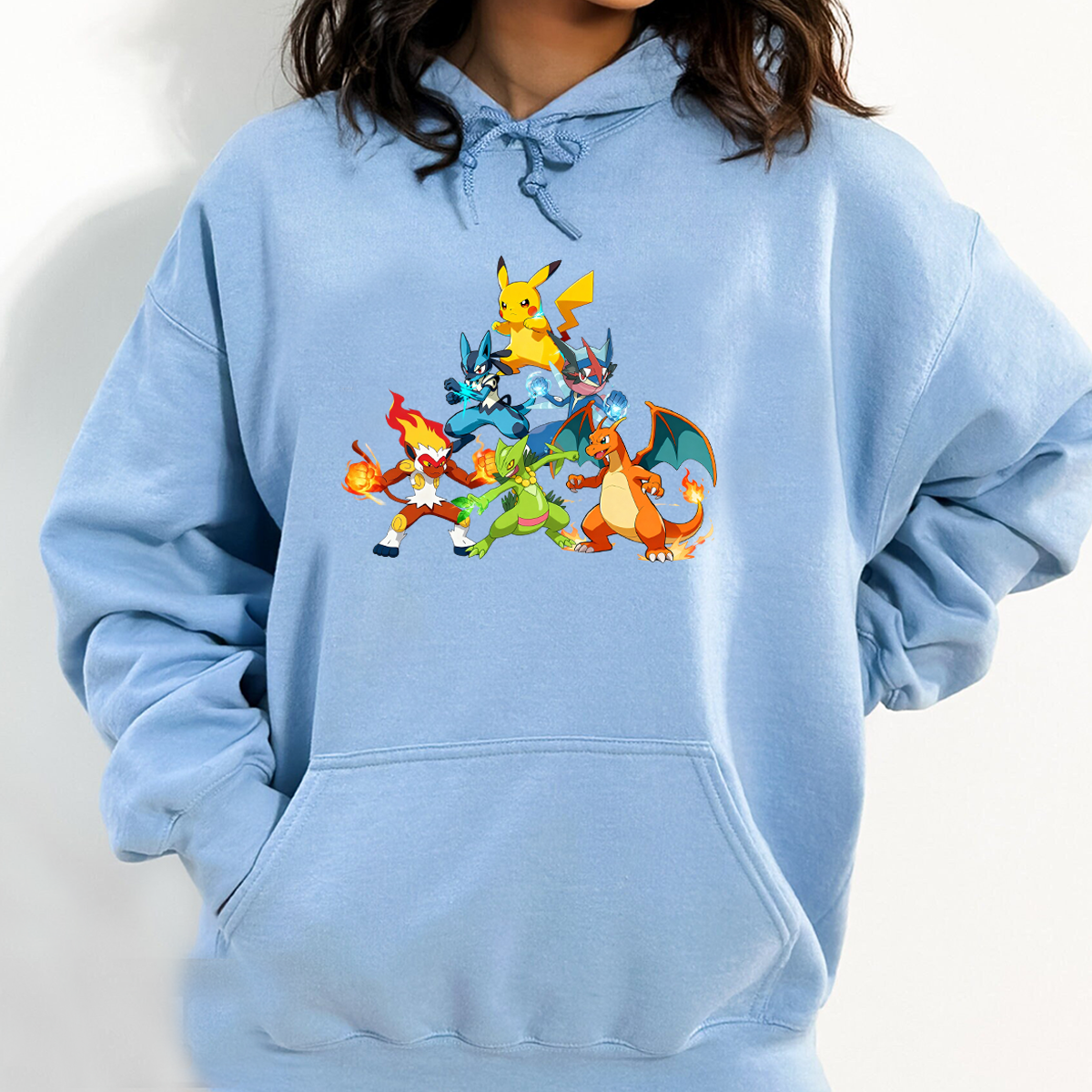 Pokémon Evolution Series Infernape Greninja Pikachu Charizard Sceptile Lucario Family Embroidered T-Shirt,Crewneck & Hoodie,H-C-1793