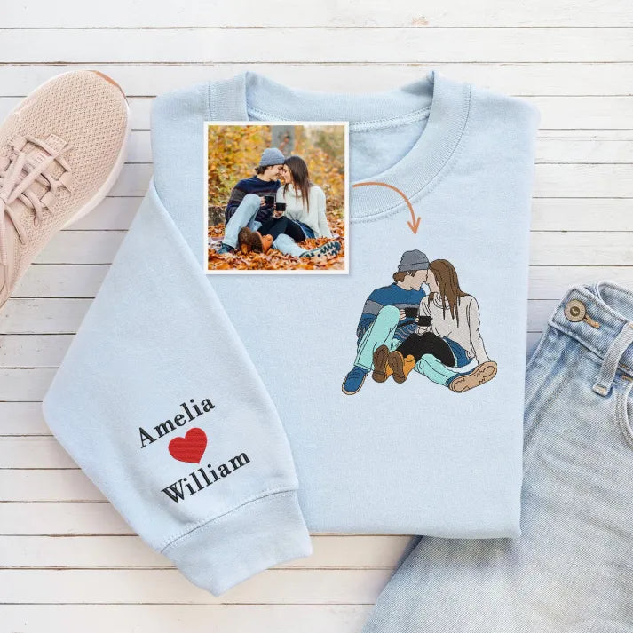 Personalized Couple Full-Color Embroidered Sweatshirt-The Perfect Gift for Your Love,M10