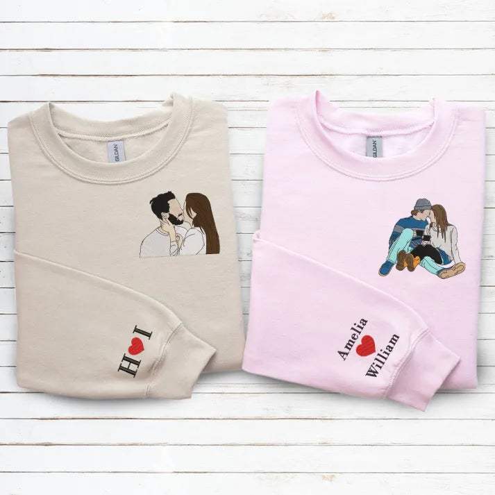 Personalized Couple Full-Color Embroidered Sweatshirt-The Perfect Gift for Your Love,M10