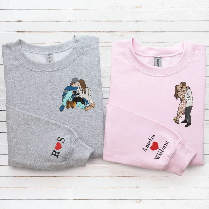 Personalized Couple Full-Color Embroidered Sweatshirt-The Perfect Gift for Your Love,M03