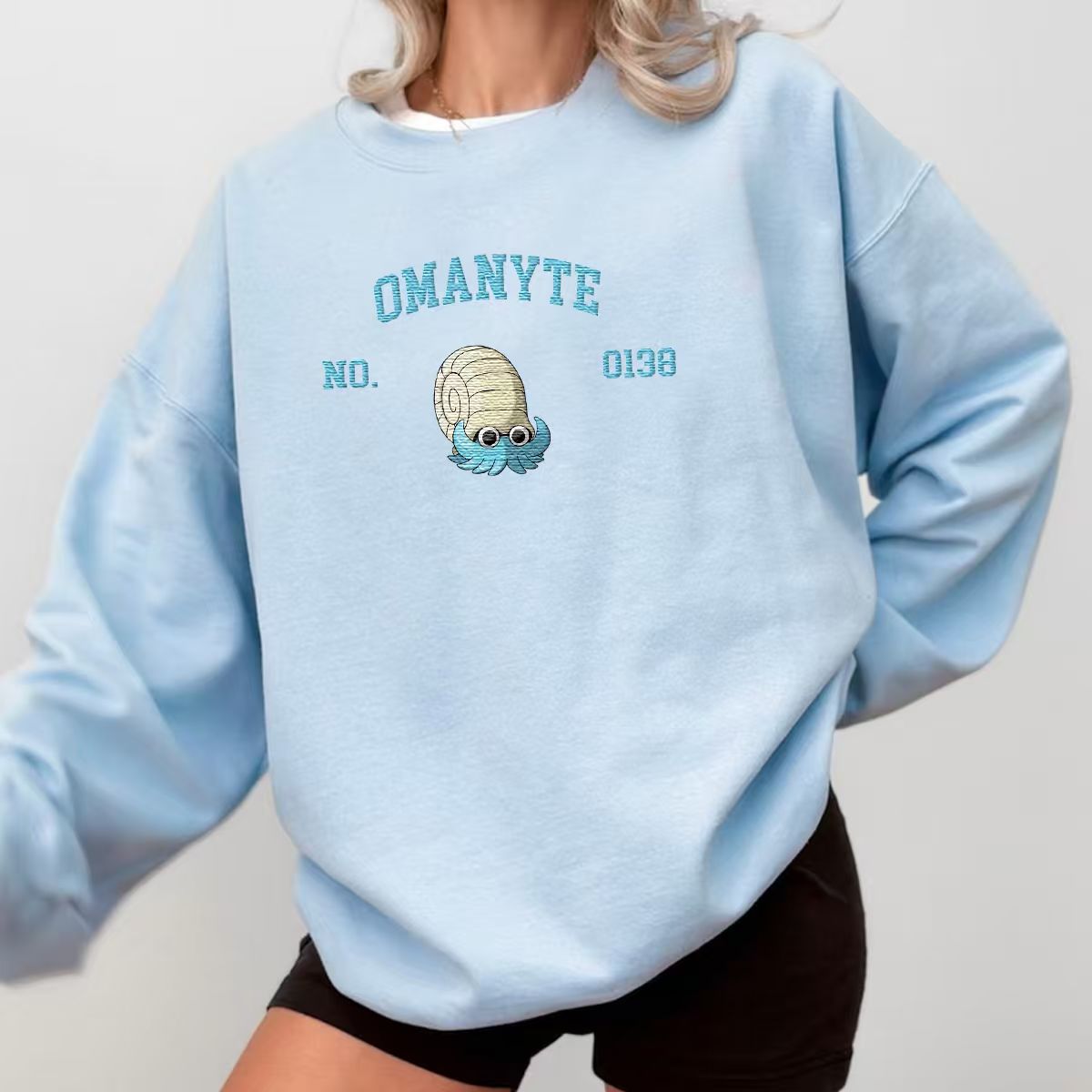 Omanyte Anime-Themed Embroidered T-Shirt,Crewneck,Hoodie-Trendy Versatile and a Thoughtful Gift for Friends,H-C-1838
