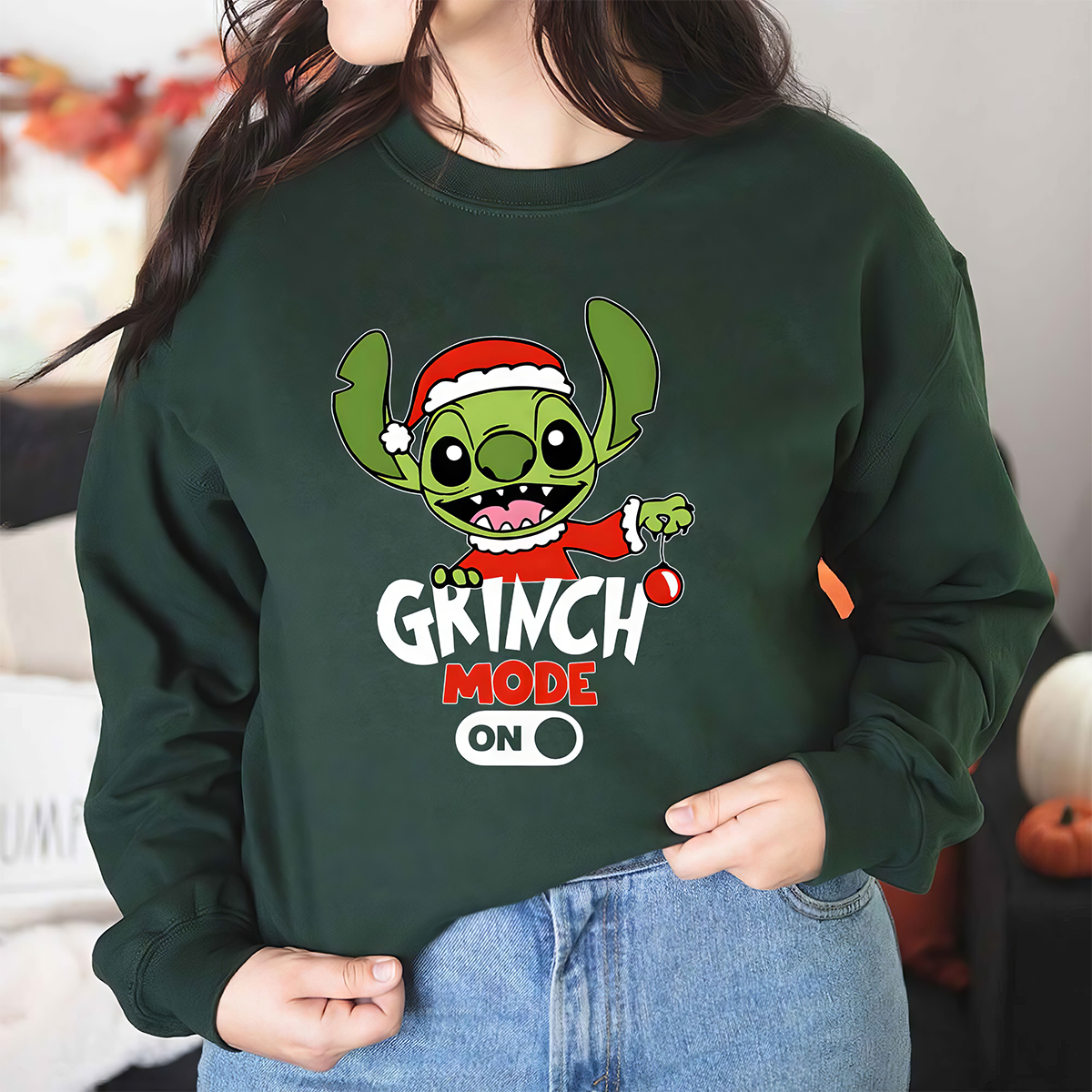 Grinch Stitch Mode On Christmas T-Shirt,Crewneck,Hoodie,TS-C-411