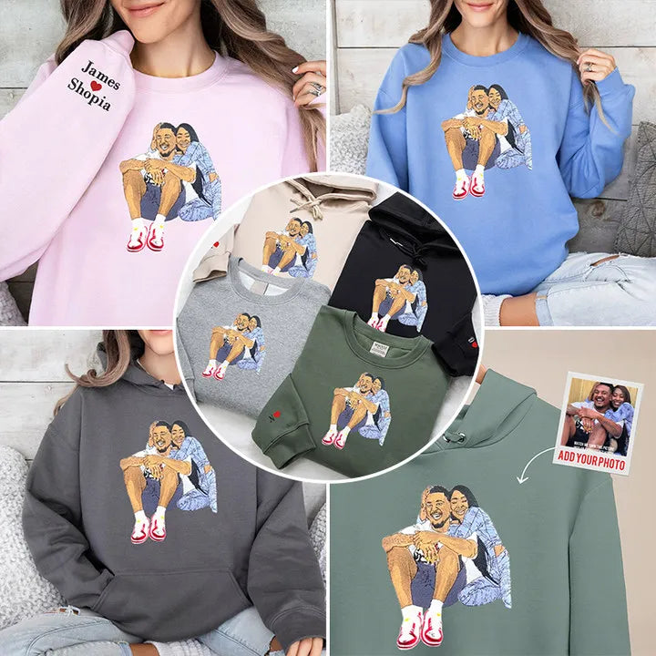 Personalized Couple Full-Color Embroidered Sweatshirt-The Perfect Gift for Your Love,M01