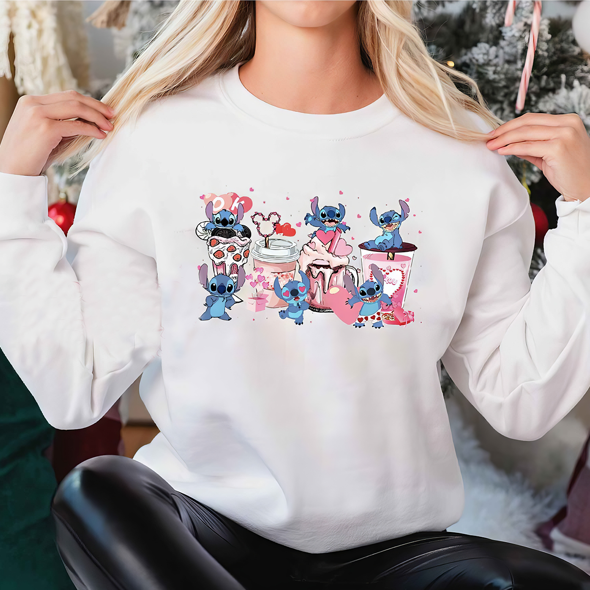 Stitch Coffee Cups Pink Blue Christmas T-Shirt,Crewneck,Hoodie,TS-C-405