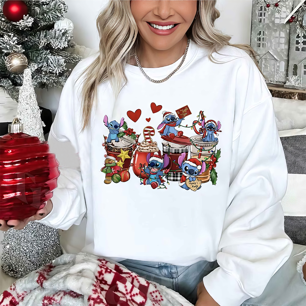 Stitch Coffee Christmas Santa T-Shirt,Crewneck,Hoodie,TS-C-401