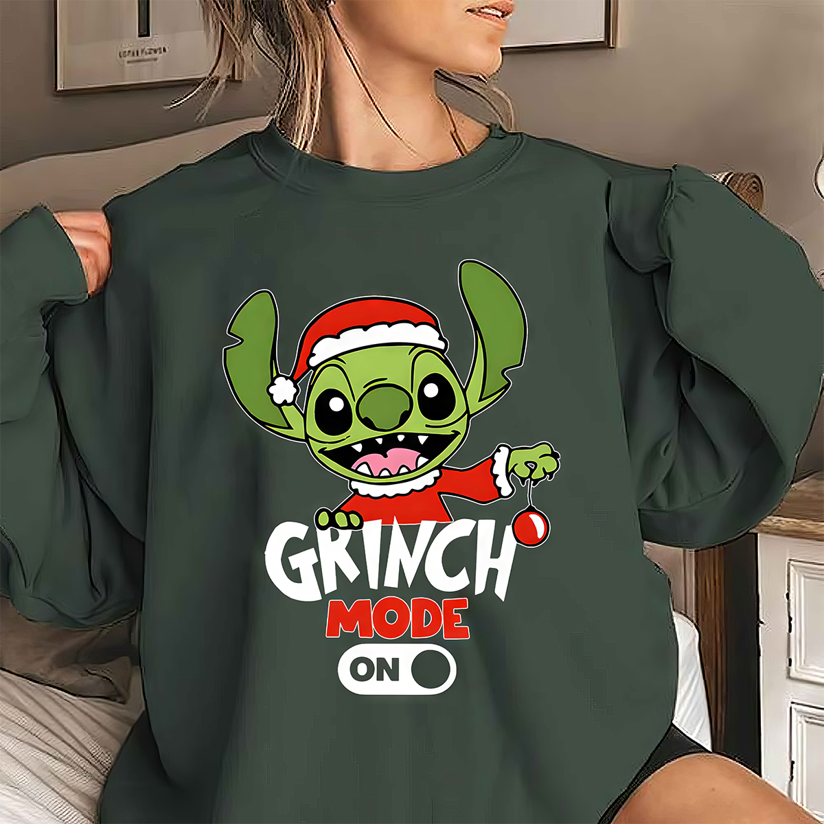 Grinch Stitch Mode On Christmas T-Shirt,Crewneck,Hoodie,TS-C-411