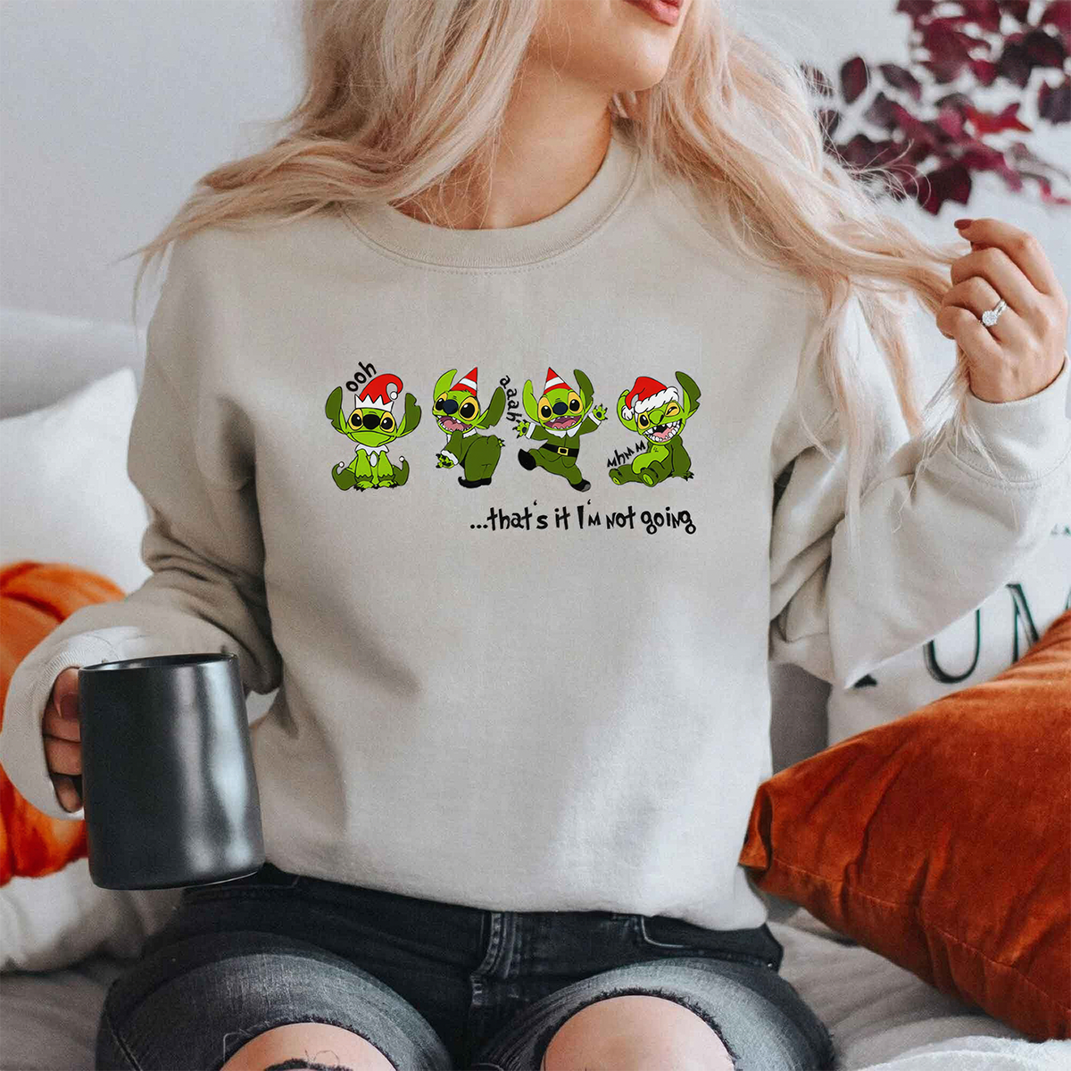 Stitch Grinch Not Going Christmas Santa Claus T-Shirt,Crewneck,Hoodie,TS-C-392