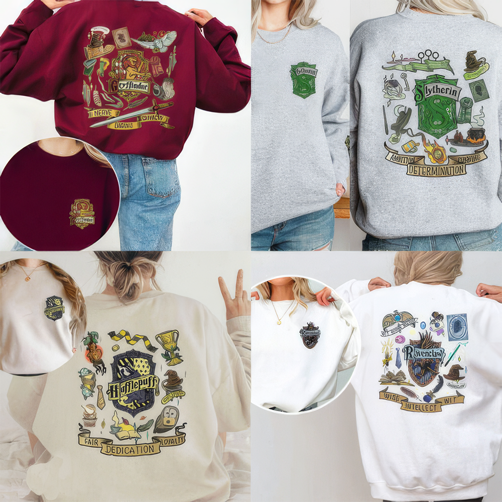 Wizard Harry Potter Four Houses Logo Hogwarts Crewneck,H-C-173