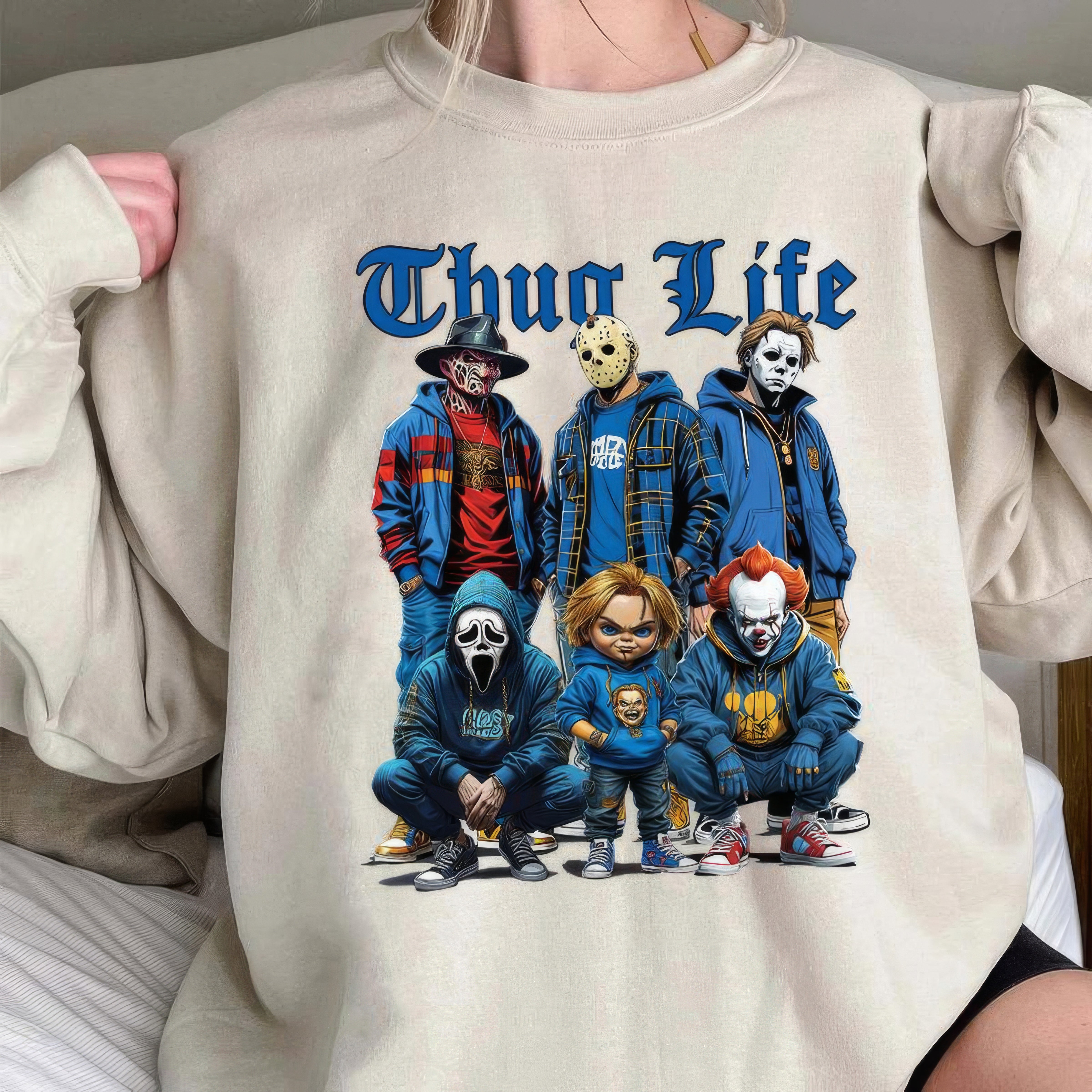 Sweat à capuche avec personnages d'horreur d'Halloween THUG LIFE, TS-C-103