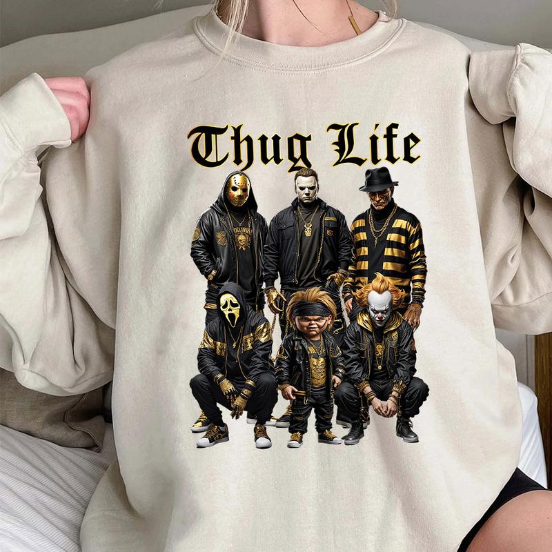 Sweat à capuche avec personnages d'horreur d'Halloween THUG LIFE, TS-C-103