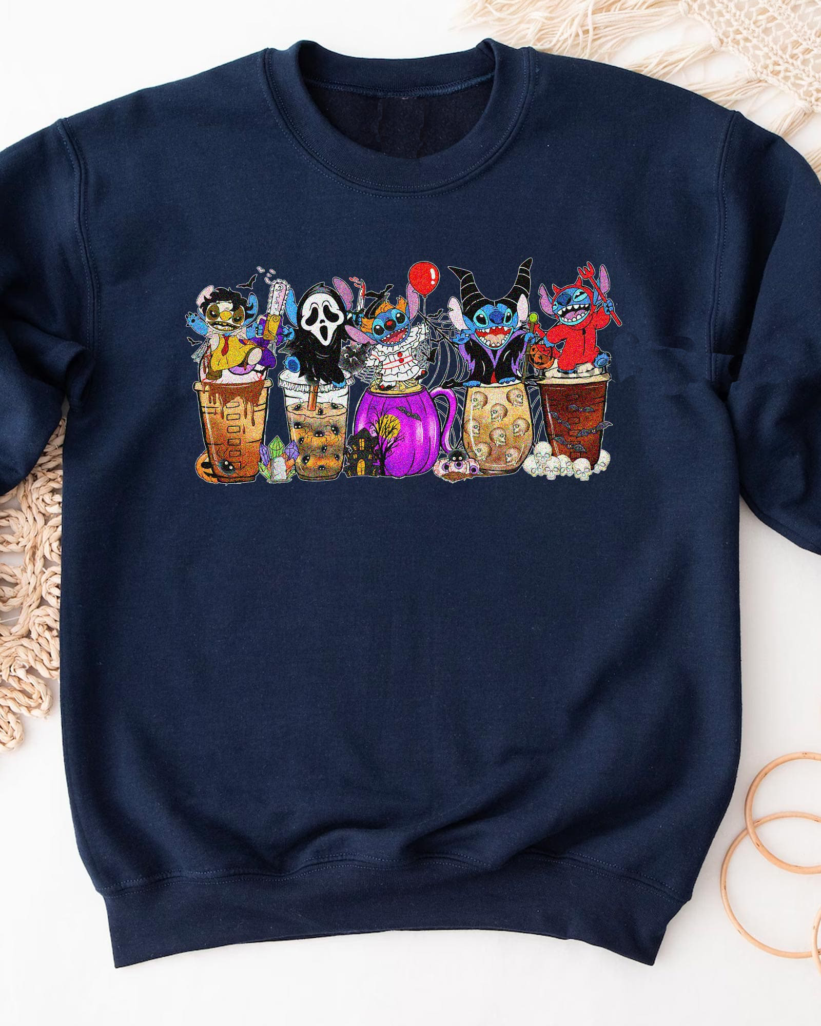 Spooky Halloween Coffee Cup Stitch T-Shirt,Crewneck,Hoodie,H-C-139