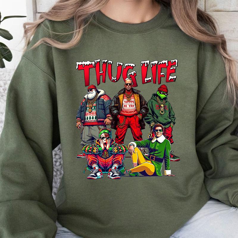 THUG LlFE Christmas Movies Xmas Graphic T-Shirt,Crewneck,Hoodie,H-C-858