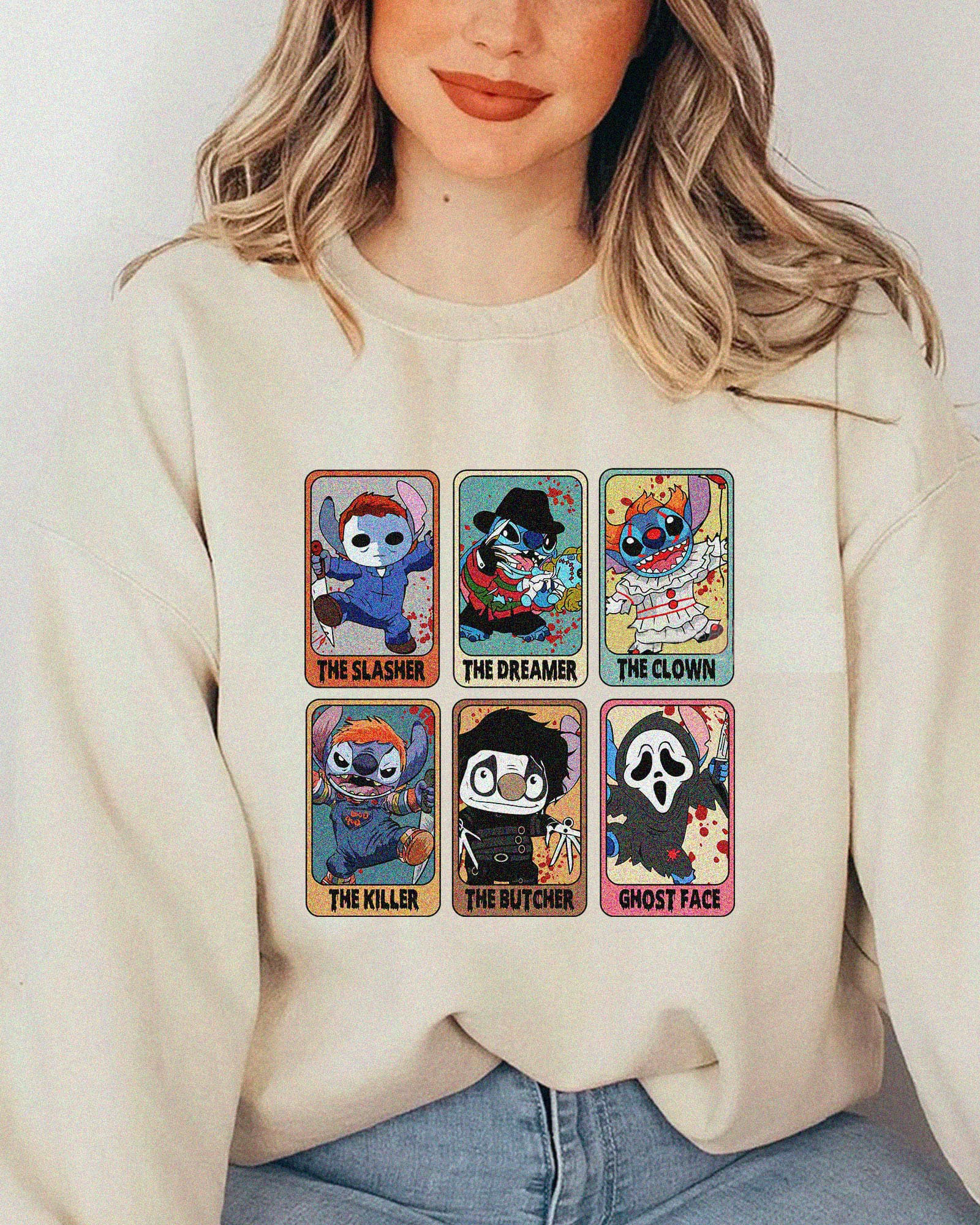 Vintage Halloween Stitch Spooky Tarot Cards T-Shirt,Crewneck,Hoodie,H-C-138