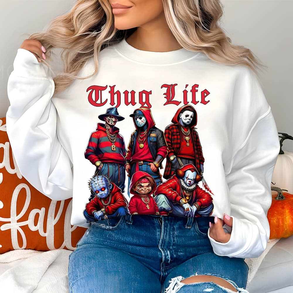 Sweat à capuche avec personnages d'horreur d'Halloween THUG LIFE, TS-C-103