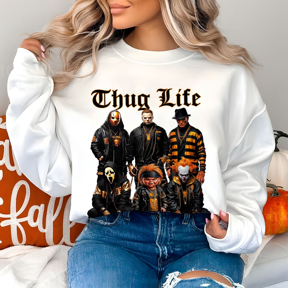 Sweat à capuche avec personnages d'horreur d'Halloween THUG LIFE, TS-C-103