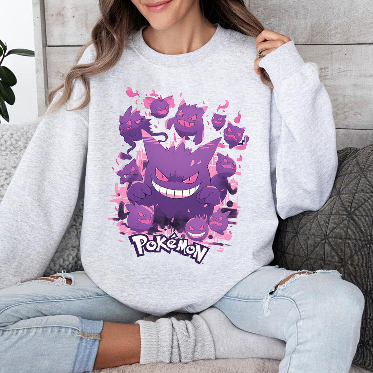 Playful And Mischievous Gengar Pokémon Characters Anime Unisex T-Shirt,Crewneck,Hoodie,H-C-770