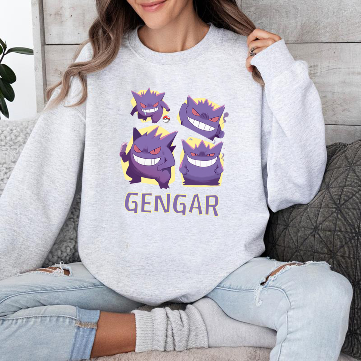 Playful And Mischievous Gengar Pokémon Characters Anime Unisex T-Shirt,Crewneck,Hoodie,H-C-771