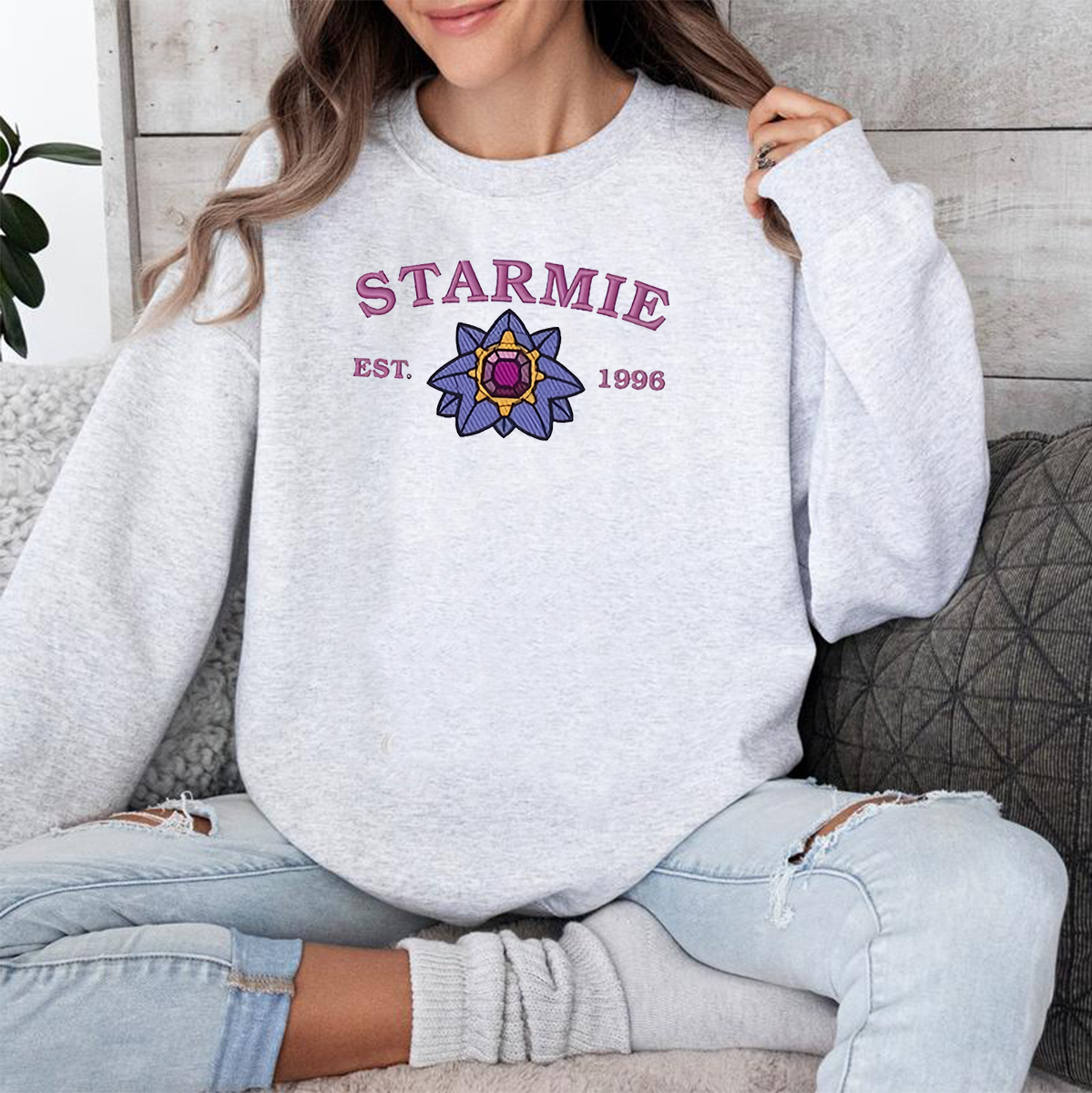 Starmie-Q. Adorable Anime-Themed Embroidered T-Shirt,Crewneck,Hoodie-Trendy Versatile and a Thoughtful Gift for Friends,H-C-979