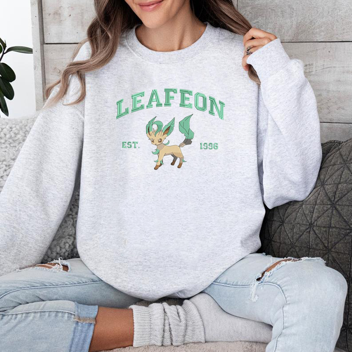 Leafeon Pokémon Characters Anime Embroidered Unisex T-Shirt,Crewneck,Hoodie,H-C-885