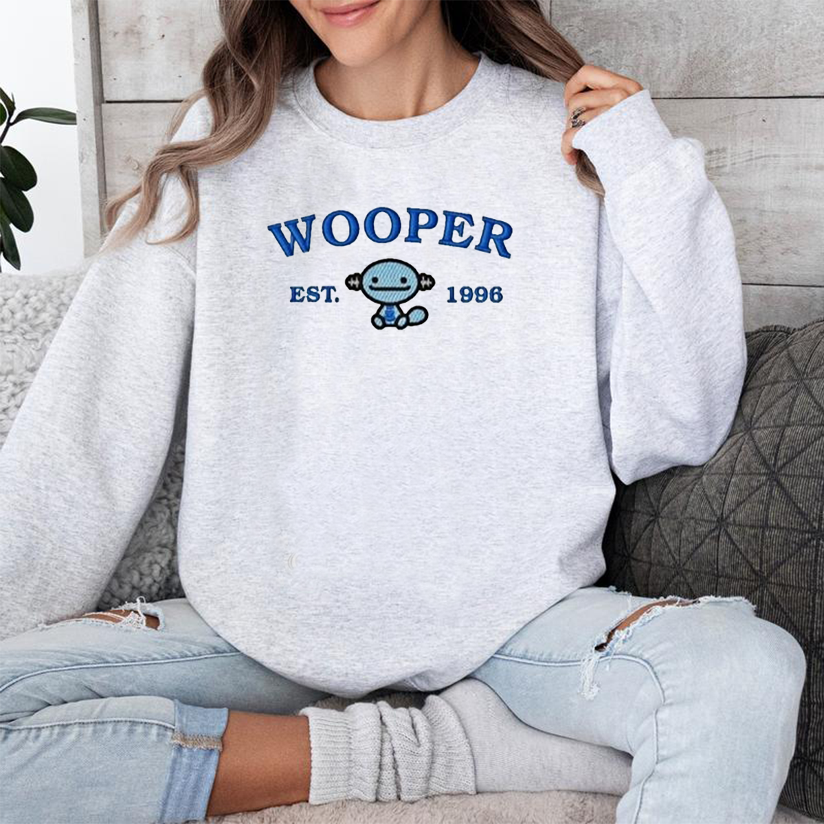 Wooper-Q. Adorable Anime-Themed Embroidered T-Shirt,Crewneck,Hoodie-Trendy Versatile and a Thoughtful Gift for Friends,H-C-946