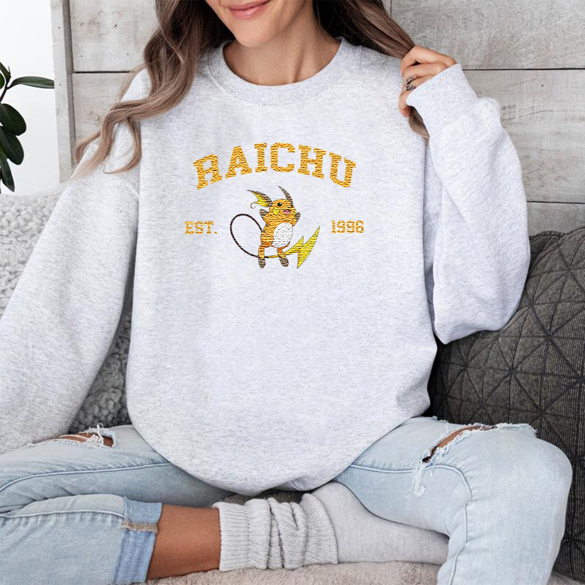 Raichu Adorable Anime-Themed Embroidered T-Shirt,Crewneck,Hoodie-Trendy Versatile and a Thoughtful Gift for Friends,H-C-1030