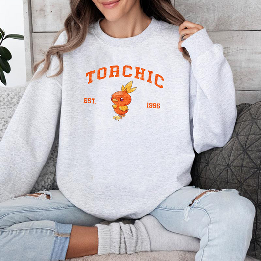 Torchic Adorable Anime-Themed Embroidered T-Shirt,Crewneck,Hoodie-Trendy Versatile and a Thoughtful Gift for Friends,H-C-897