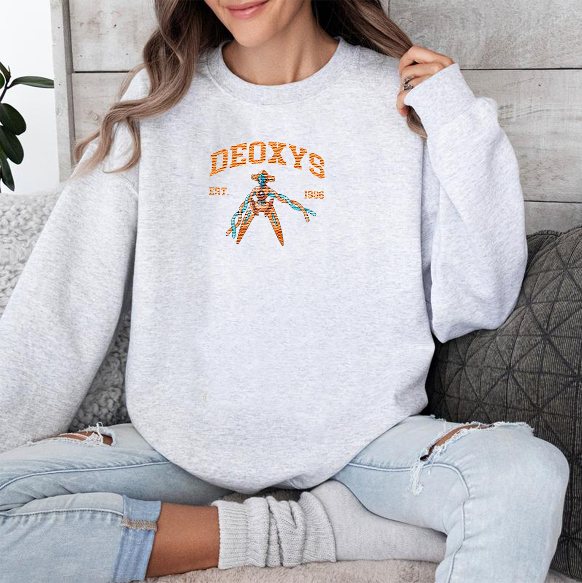 Deoxys Adorable Anime-Themed Embroidered T-Shirt,Crewneck,Hoodie-Trendy Versatile and a Thoughtful Gift for Friends,H-C-1158
