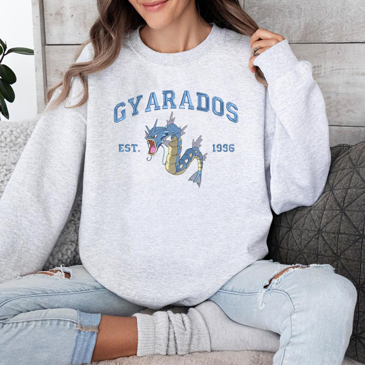 Gyarados Adorable Anime-Themed Embroidered T-Shirt,Crewneck,Hoodie-Trendy Versatile and a Thoughtful Gift for Friends,H-C-841