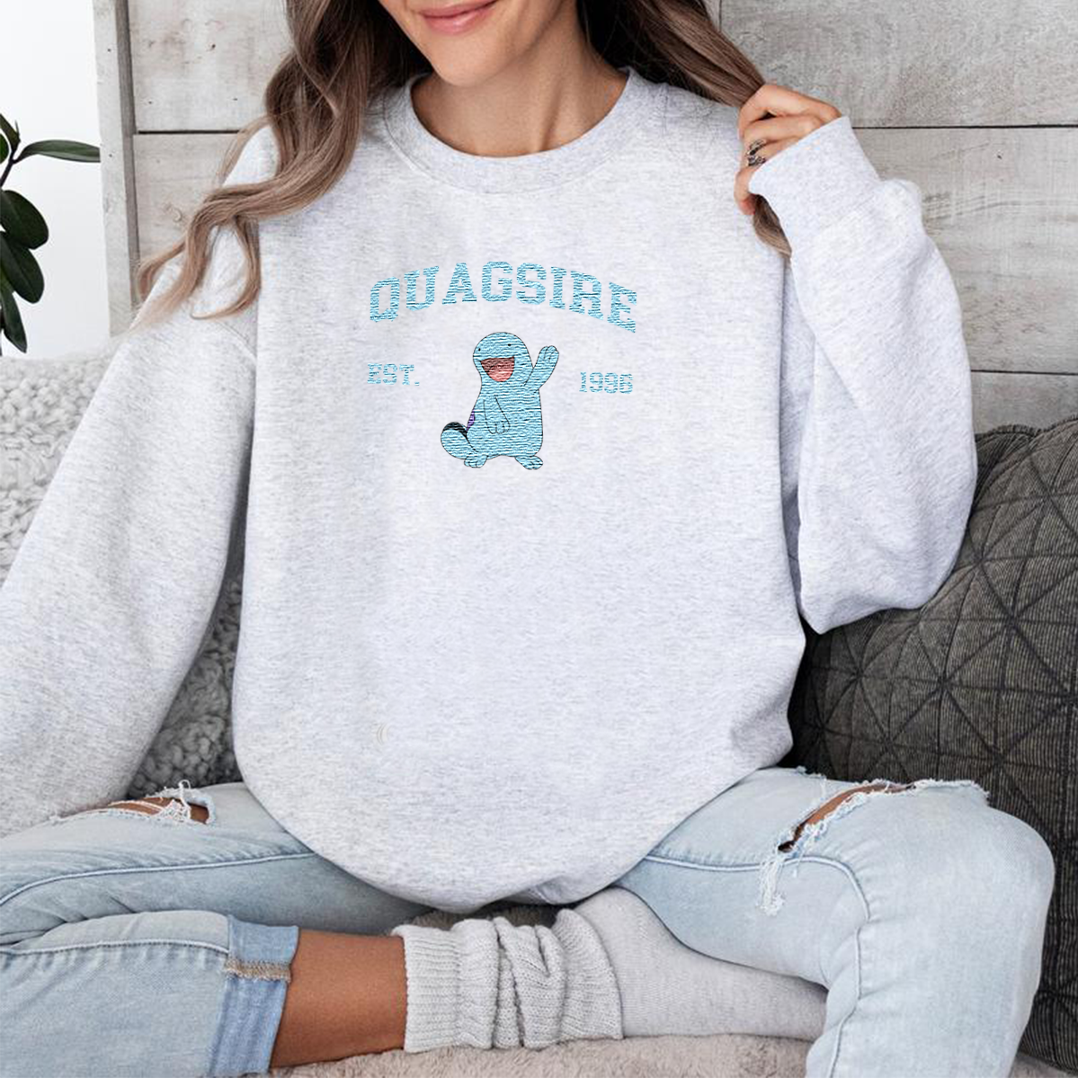 Quagsire Adorable Anime-Themed Embroidered T-Shirt,Crewneck,Hoodie-Trendy Versatile and a Thoughtful Gift for Friends,H-C-1136