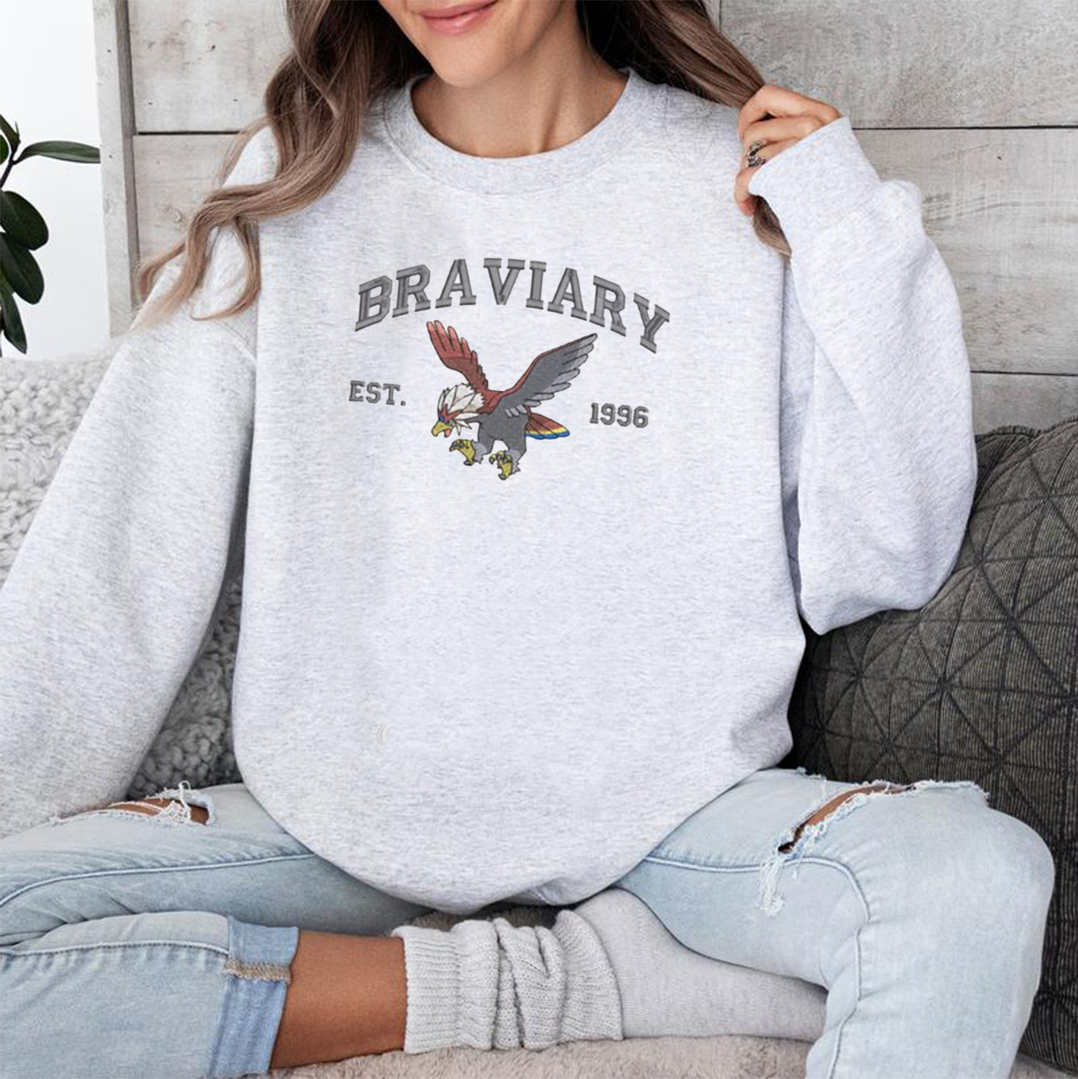 Braviary Adorable Anime-Themed Embroidered T-Shirt,Crewneck,Hoodie-Trendy Versatile and a Thoughtful Gift for Friends,H-C-1018