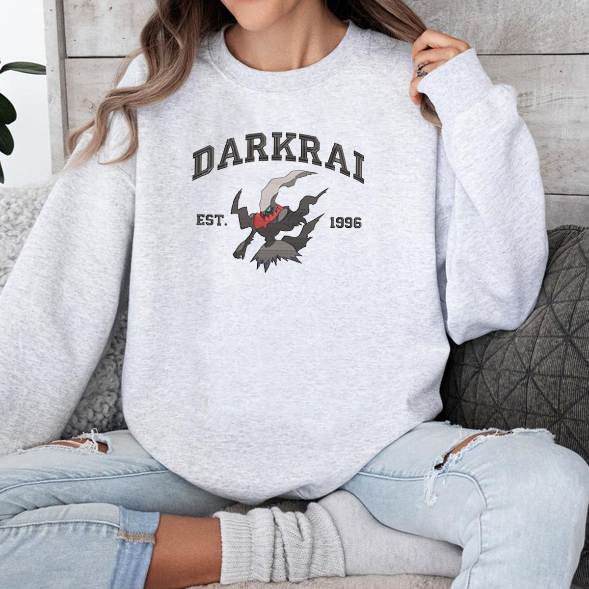 Darkrai Adorable Anime-Themed Embroidered T-Shirt,Crewneck,Hoodie-Trendy Versatile and a Thoughtful Gift for Friends,H-C-880