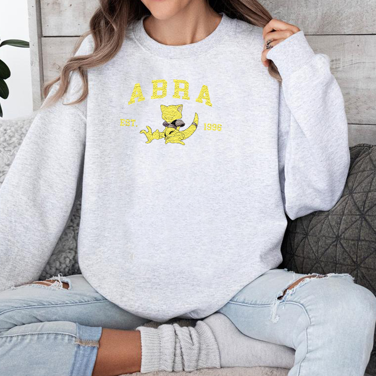 Abra Adorable Anime-Themed Embroidered T-Shirt,Crewneck,Hoodie-Trendy Versatile and a Thoughtful Gift for Friends,H-C-1121