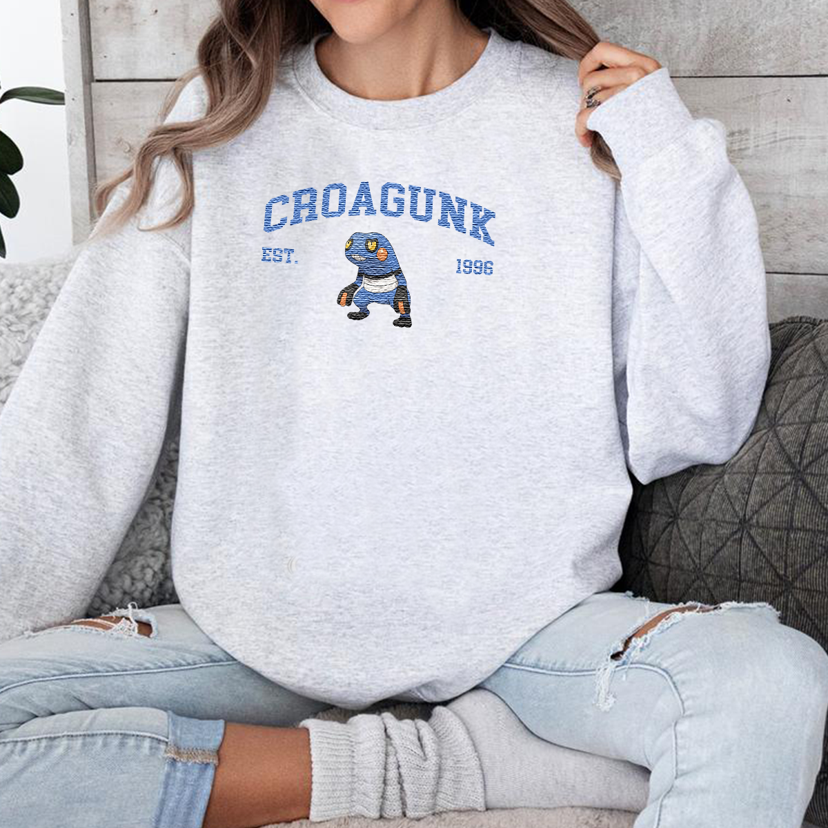 Croagunk Adorable Anime-Themed Embroidered T-Shirt,Crewneck,Hoodie-Trendy Versatile and a Thoughtful Gift for Friends,H-C-1130