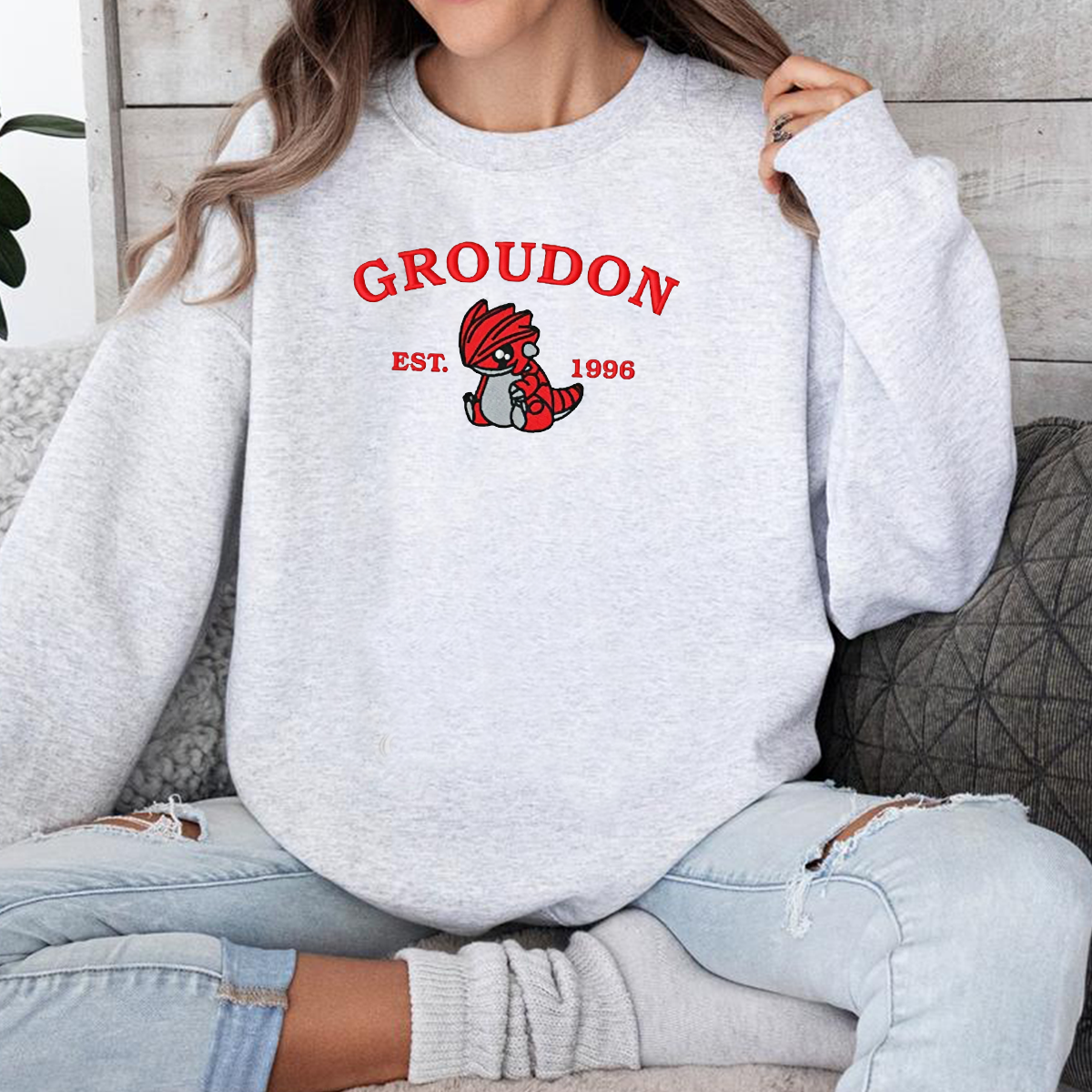 Groudon-Q. Adorable Anime-Themed Embroidered T-Shirt,Crewneck,Hoodie-Trendy Versatile and a Thoughtful Gift for Friends,H-C-985