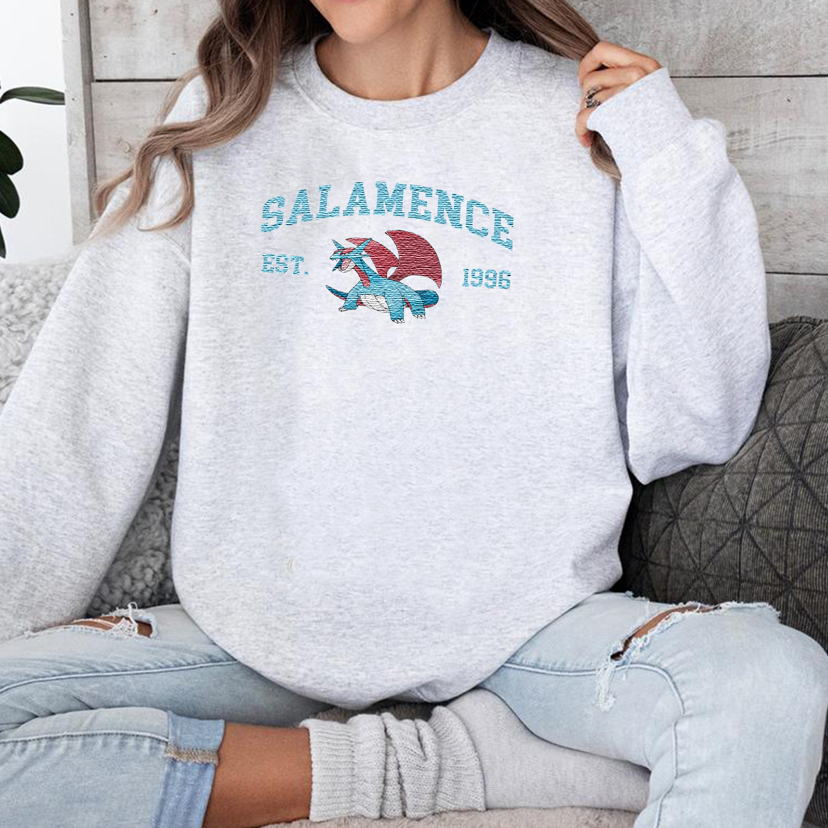 Salamence Adorable Anime-Themed Embroidered T-Shirt,Crewneck,Hoodie-Trendy Versatile and a Thoughtful Gift for Friends,H-C-1112