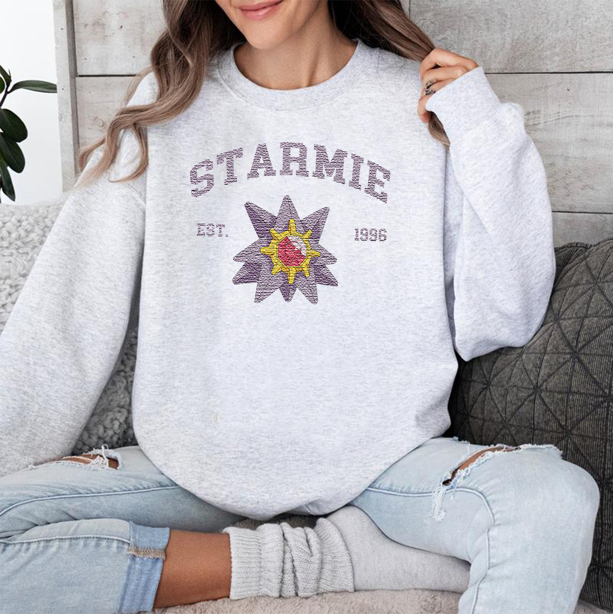Starmie Adorable Anime-Themed Embroidered T-Shirt,Crewneck,Hoodie-Trendy Versatile and a Thoughtful Gift for Friends,H-C-907