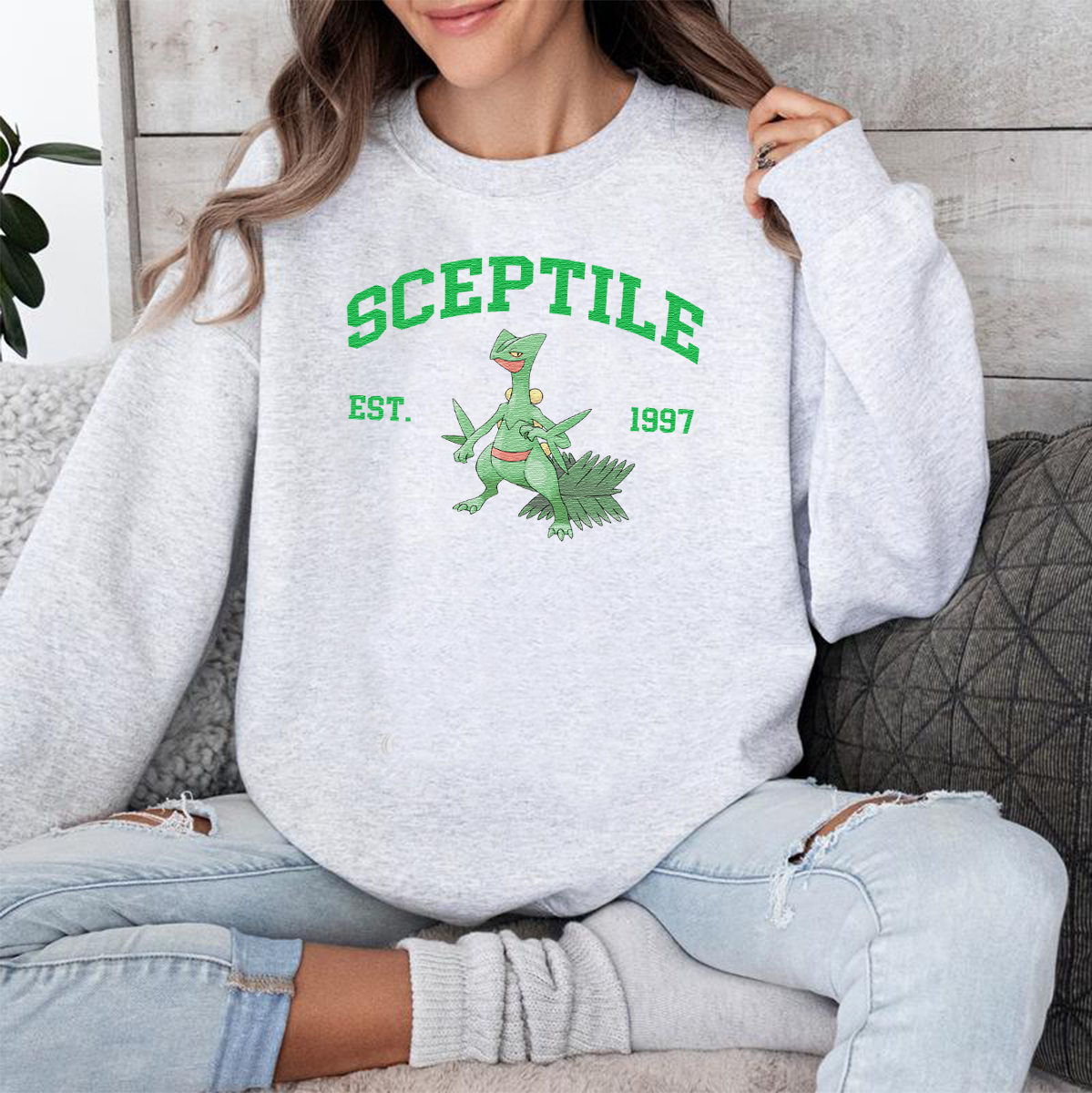 Sceptile Adorable Anime-Themed Embroidered T-Shirt,Crewneck,Hoodie-Trendy Versatile and a Thoughtful Gift for Friends,H-C-833