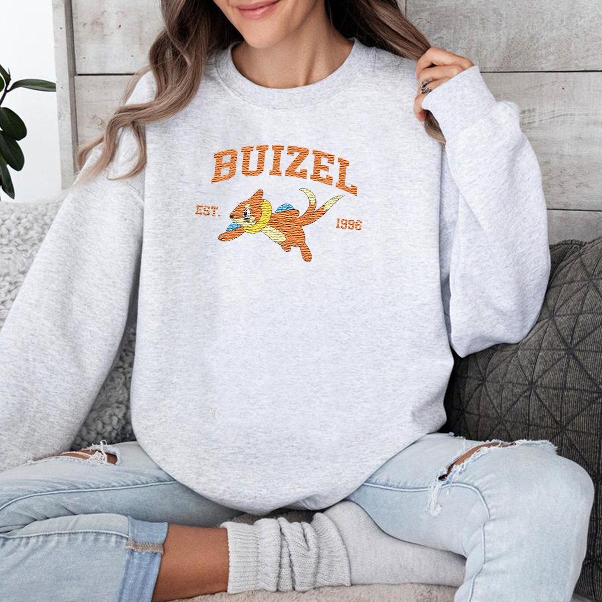 Buizel Adorable Anime-Themed Embroidered T-Shirt,Crewneck,Hoodie-Trendy Versatile and a Thoughtful Gift for Friends,H-C-1132
