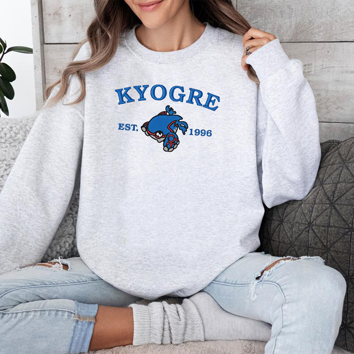 Kyogre-Q. Adorable Anime-Themed Embroidered T-Shirt,Crewneck,Hoodie-Trendy Versatile and a Thoughtful Gift for Friends,H-C-988