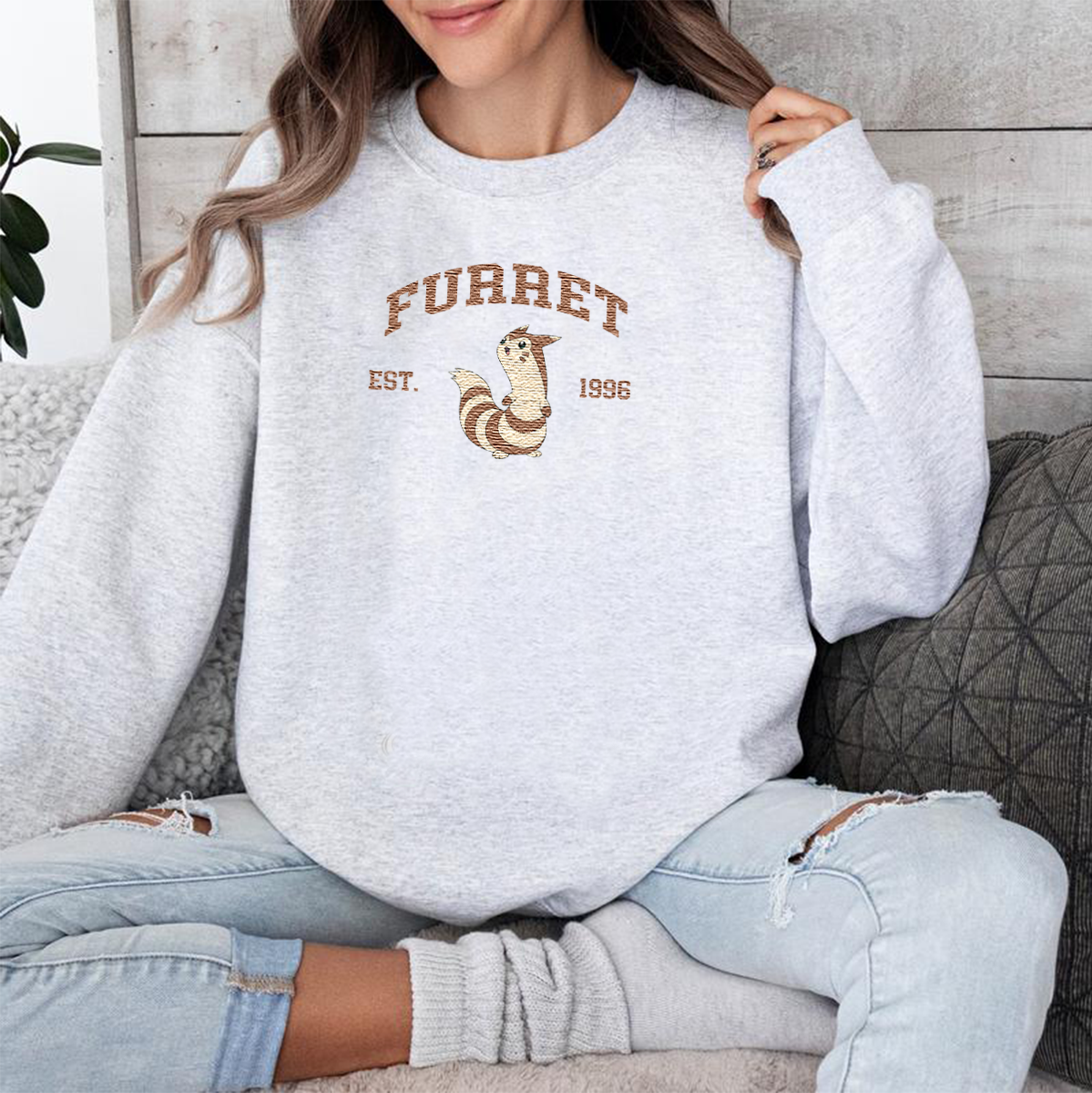 Furret Adorable Anime-Themed Embroidered T-Shirt,Crewneck,Hoodie-Trendy Versatile and a Thoughtful Gift for Friends,H-C-1138